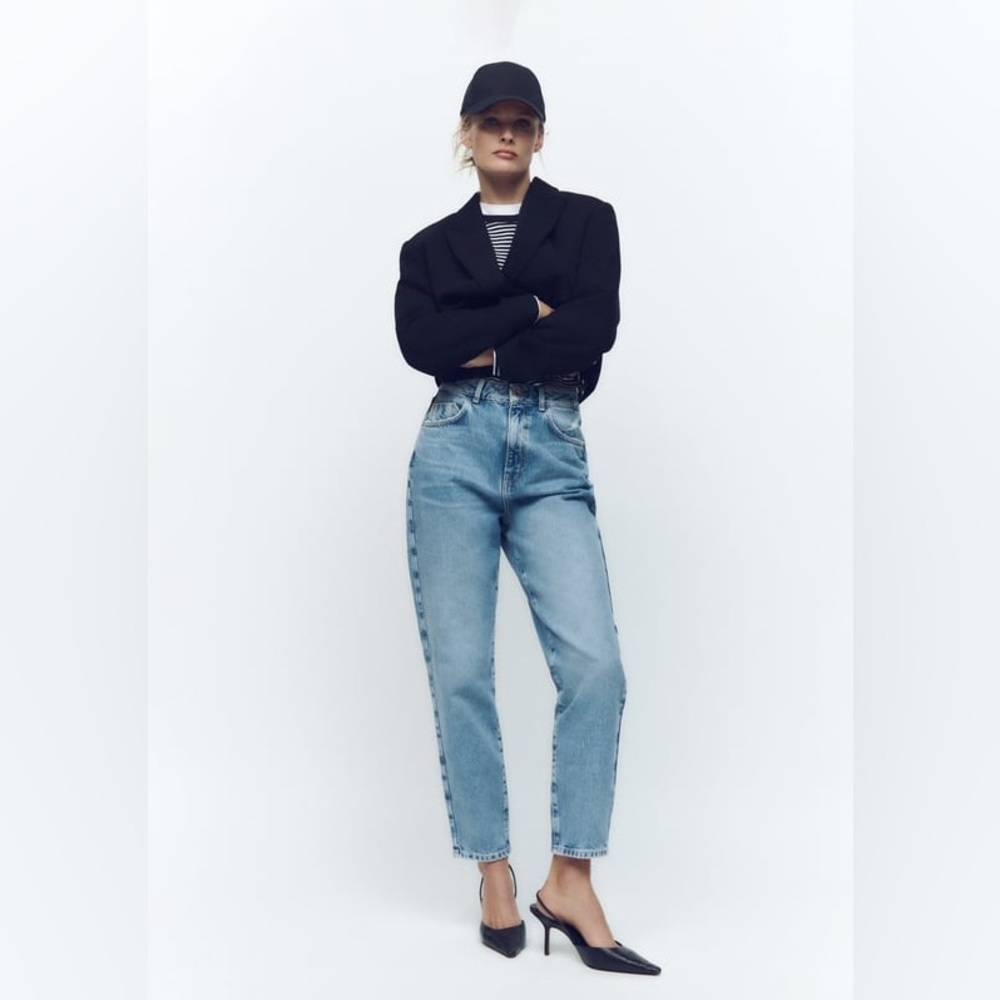Zara High Waisted Mom Fit High Rise Jeans
